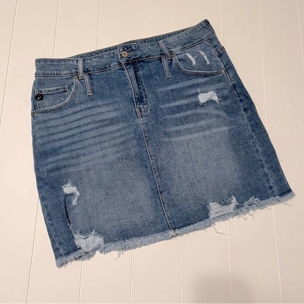 KanCan Distressed Raw Hem Denim Skirt sz 14